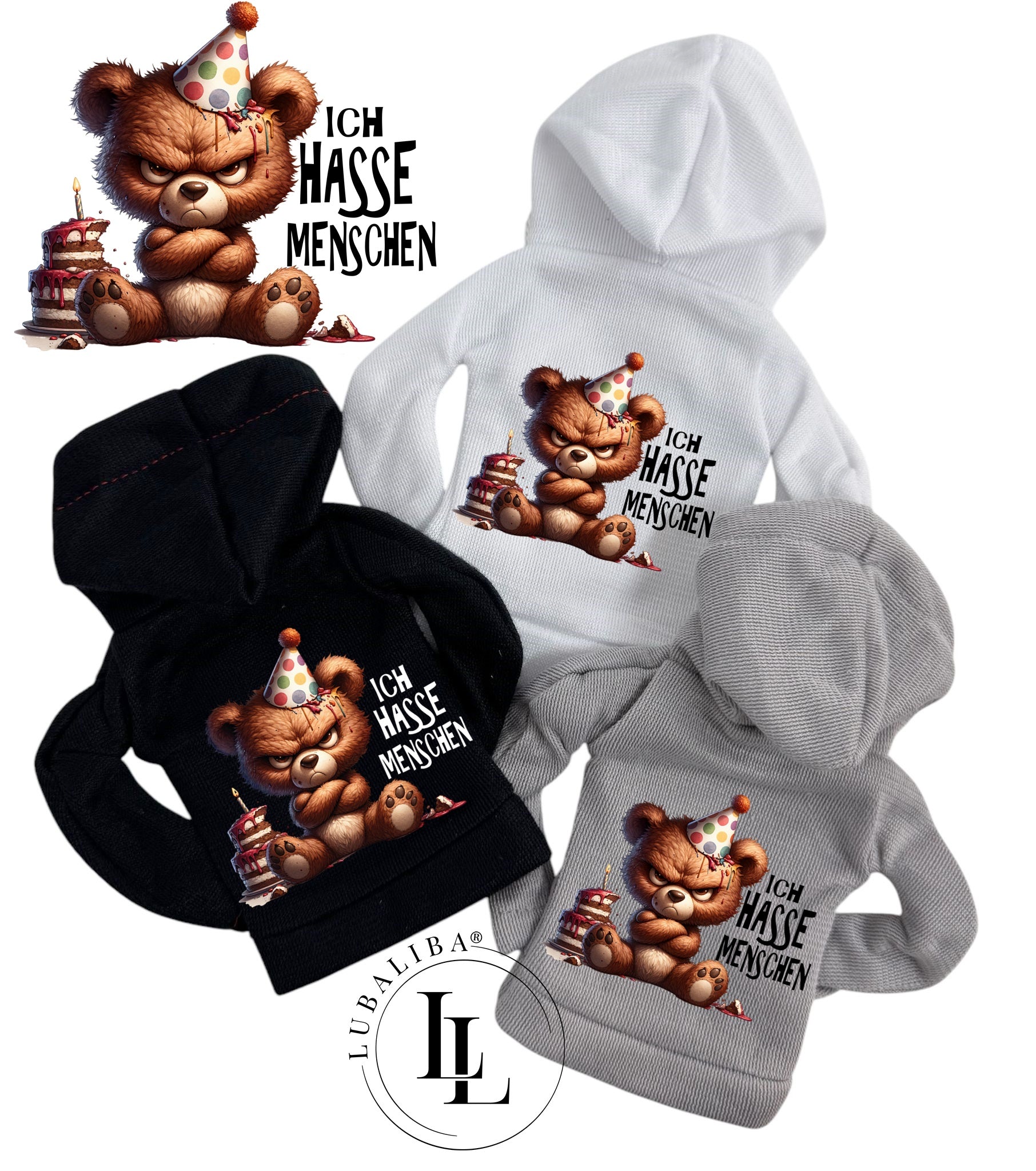 Mini Hoodie " Ich Hasse Menschen " Detlef der Bär Motiv: TAG